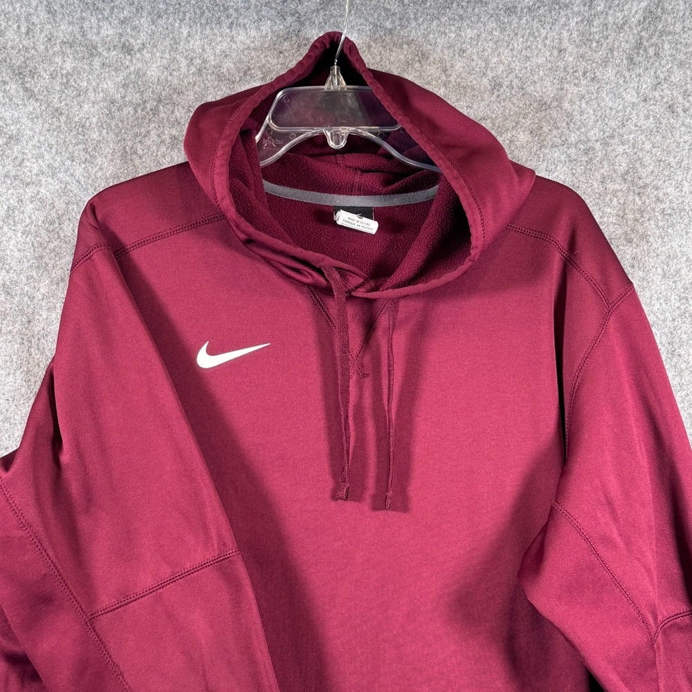 Nike Therma-FIT Hoodie Mens XL Burgundy Maroon Pullover Sweatshirt Fleece